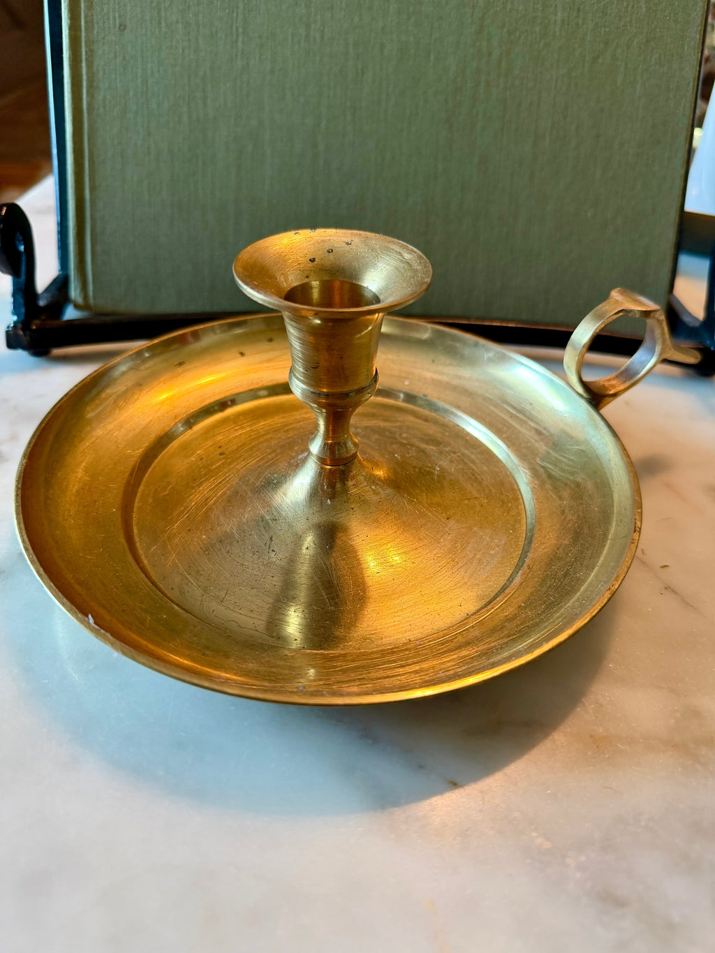 Vintage Brass Chamberstick Candleholder with Finger Ring
