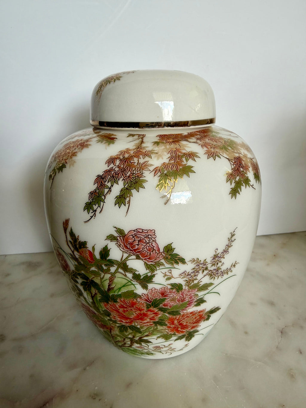 Japanese Porcelain Ginger Jar with Lid – Autumn Botanicals & Bluebird