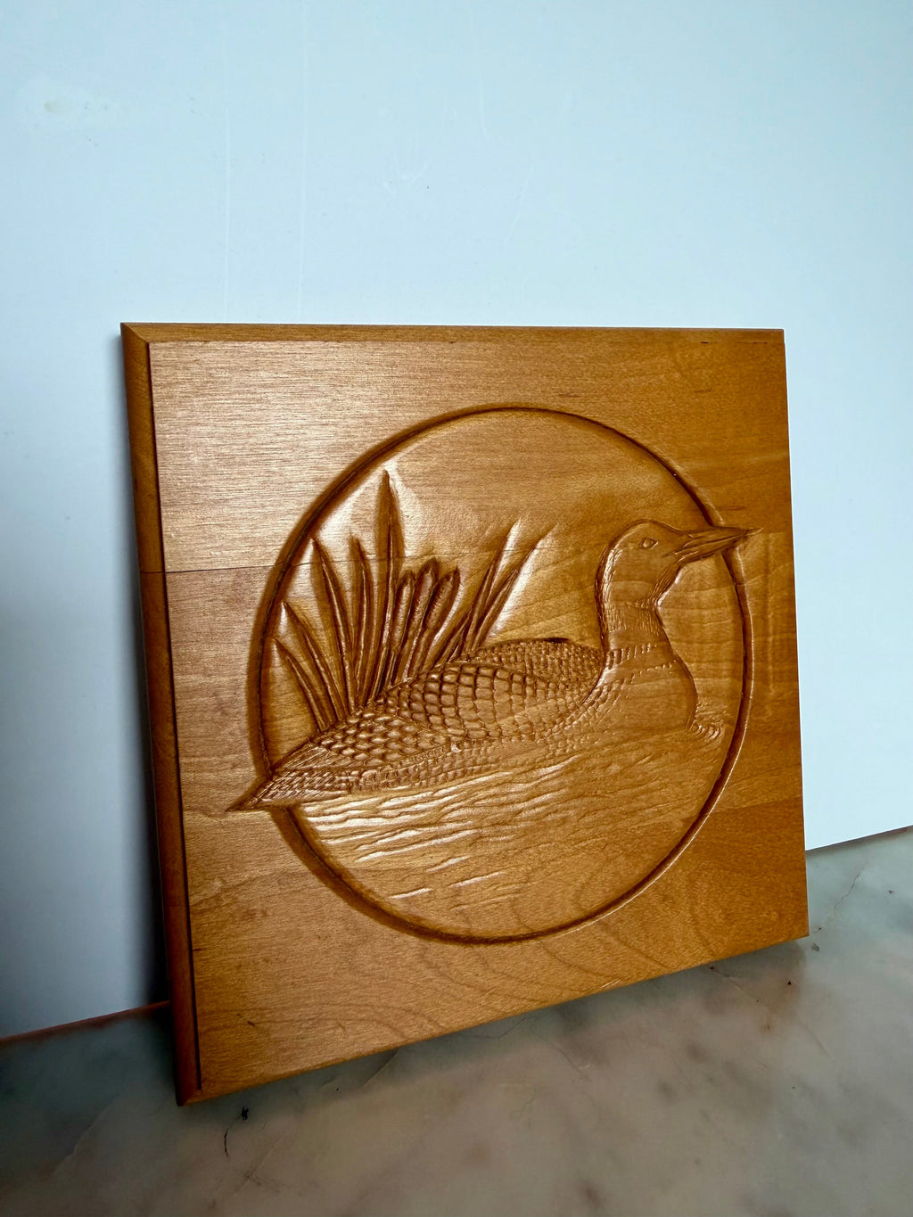 Vintage Hand-Carved Wood Loon Relief Panel