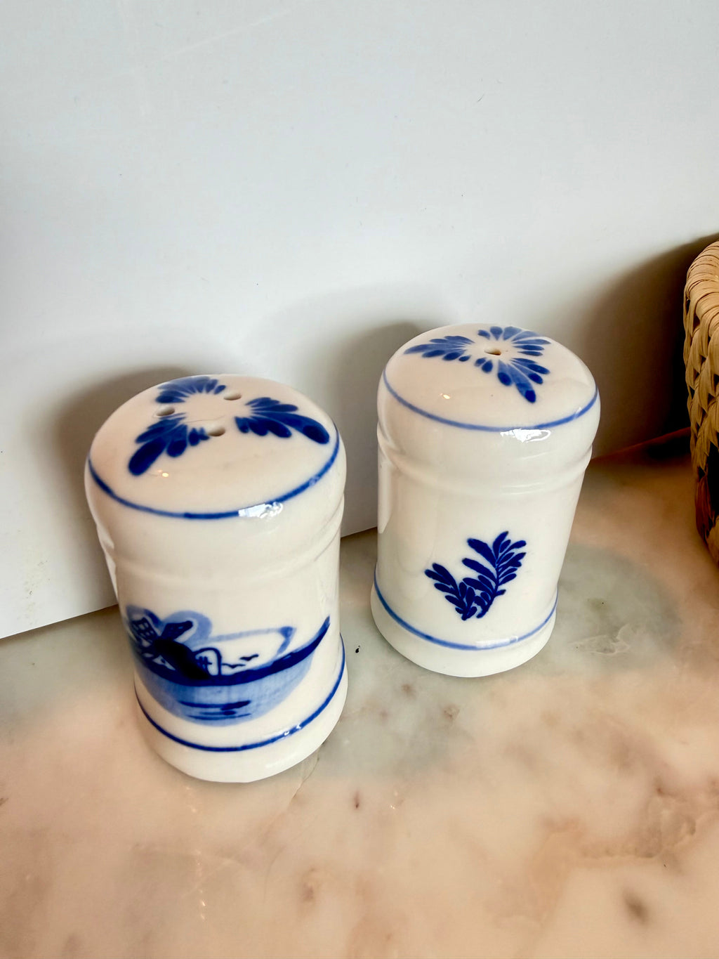 Vintage Blue & White Ceramic Salt & Pepper Shakers