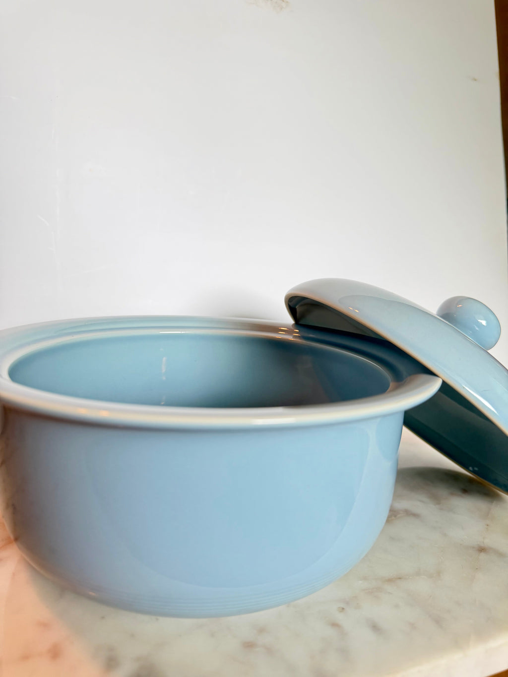 Vintage Powder Blue Ceramic Lidded Bowl