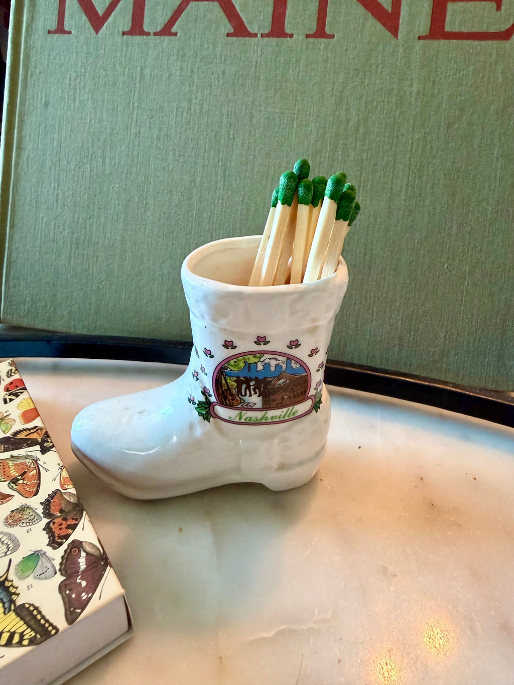 Vintage Nashville Ceramic Cowboy Boot Souvenir | Match Holder or Bud Vase