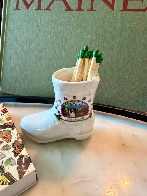 Nashville Ceramic Cowboy Boot Souvenir | Match Holder or Bud Vase