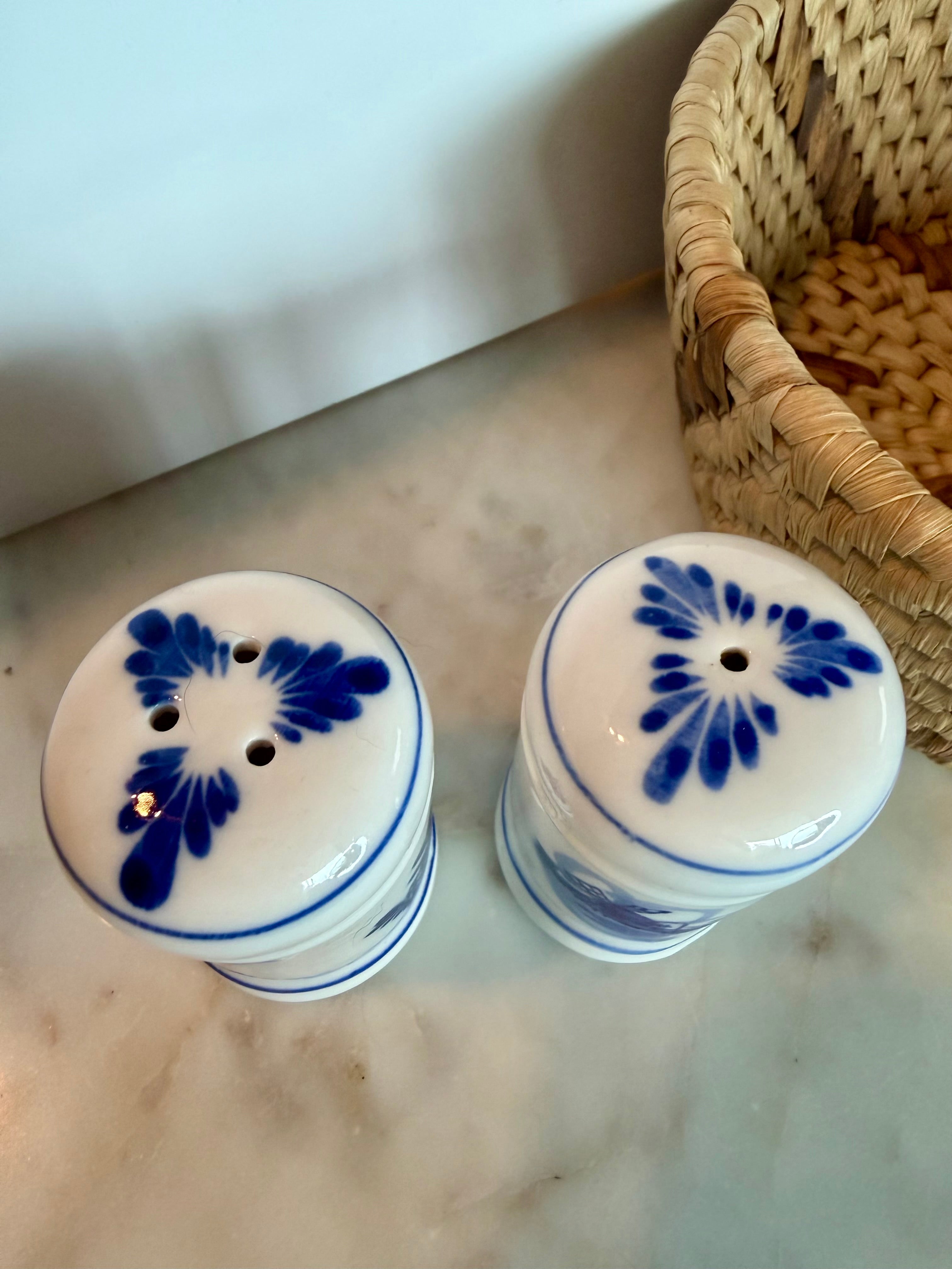 Vintage Blue & White Ceramic Salt & Pepper Shakers