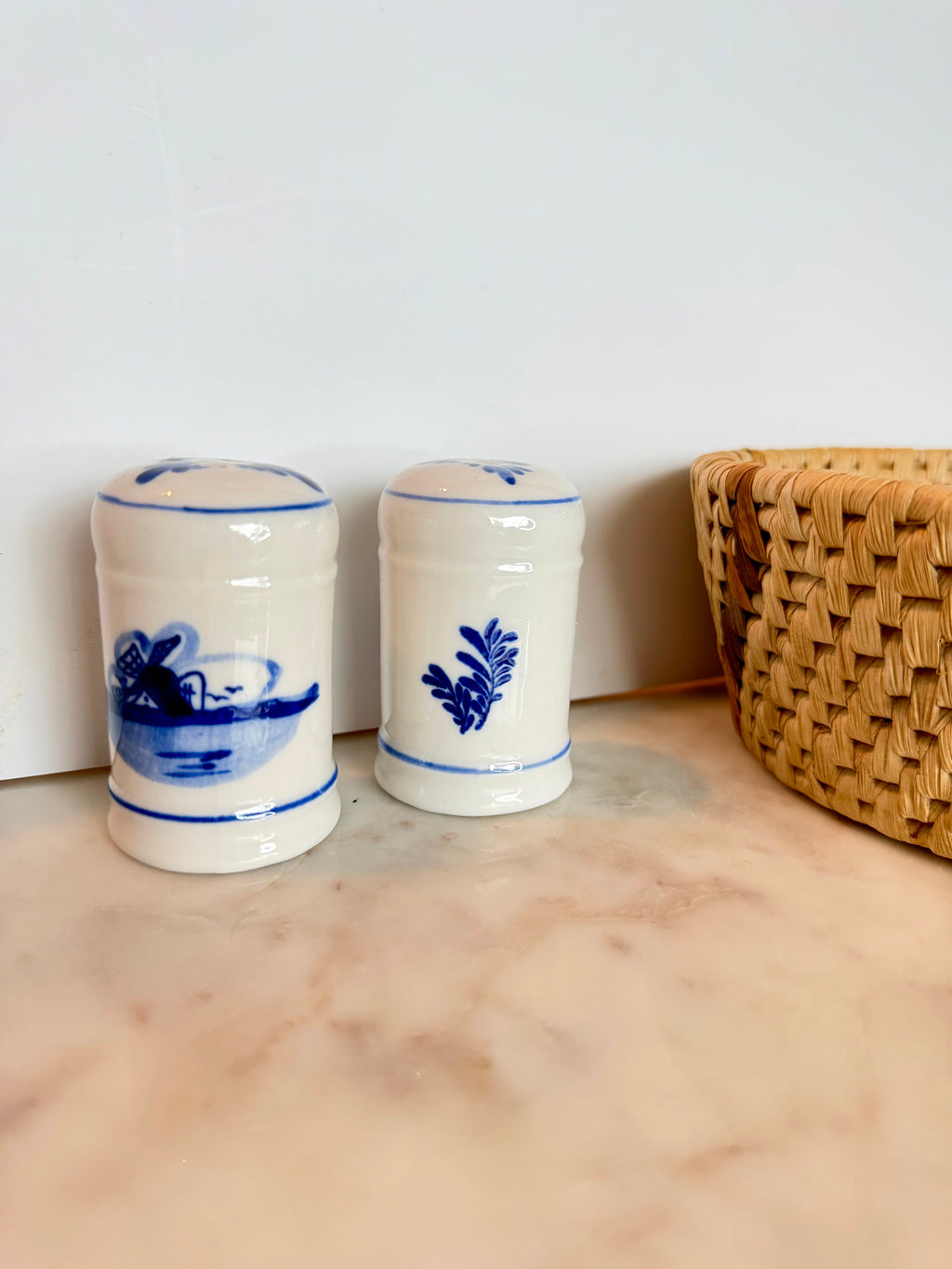 Vintage Blue & White Ceramic Salt & Pepper Shakers