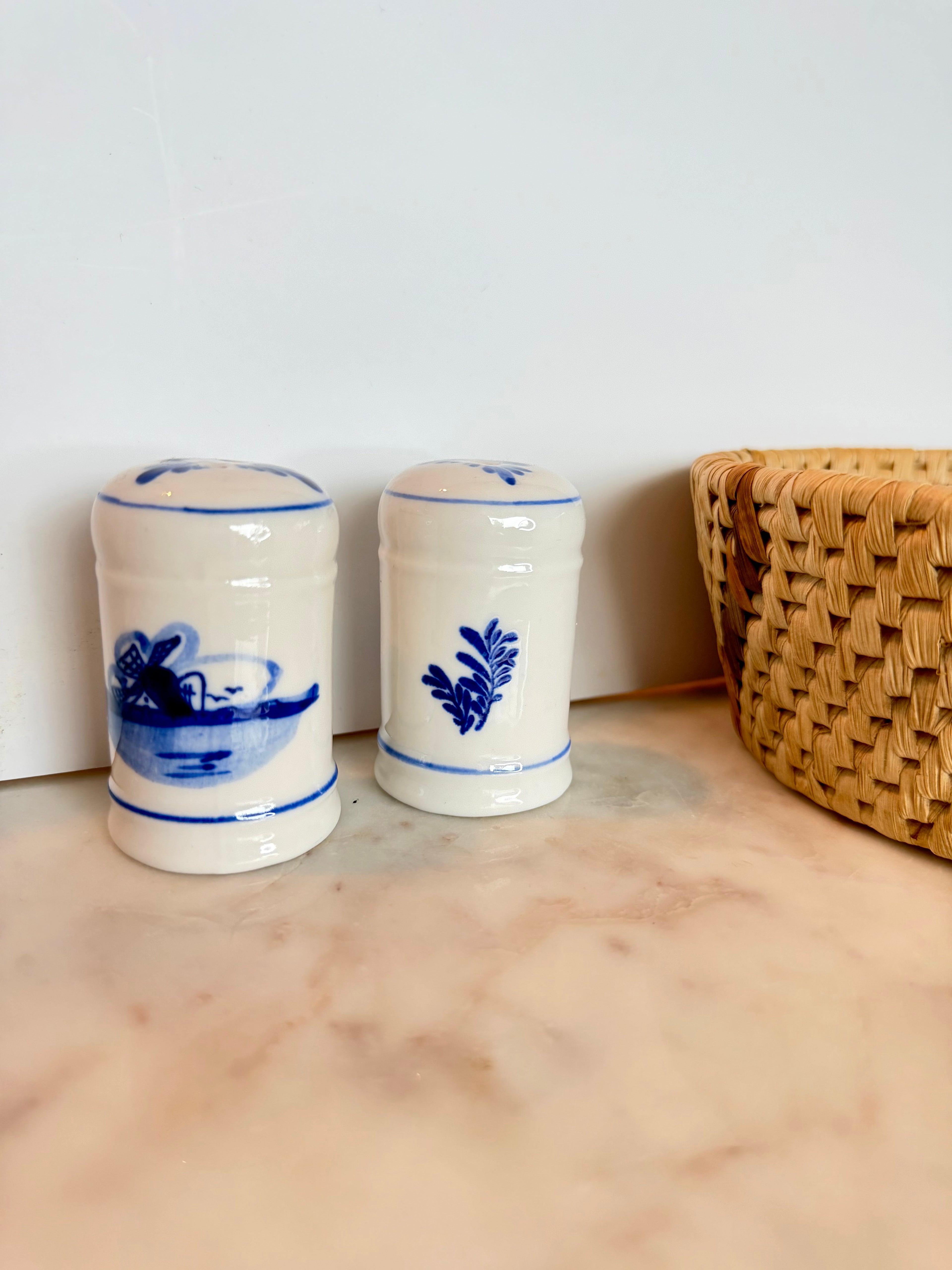 Vintage Blue & White Ceramic Salt & Pepper Shakers