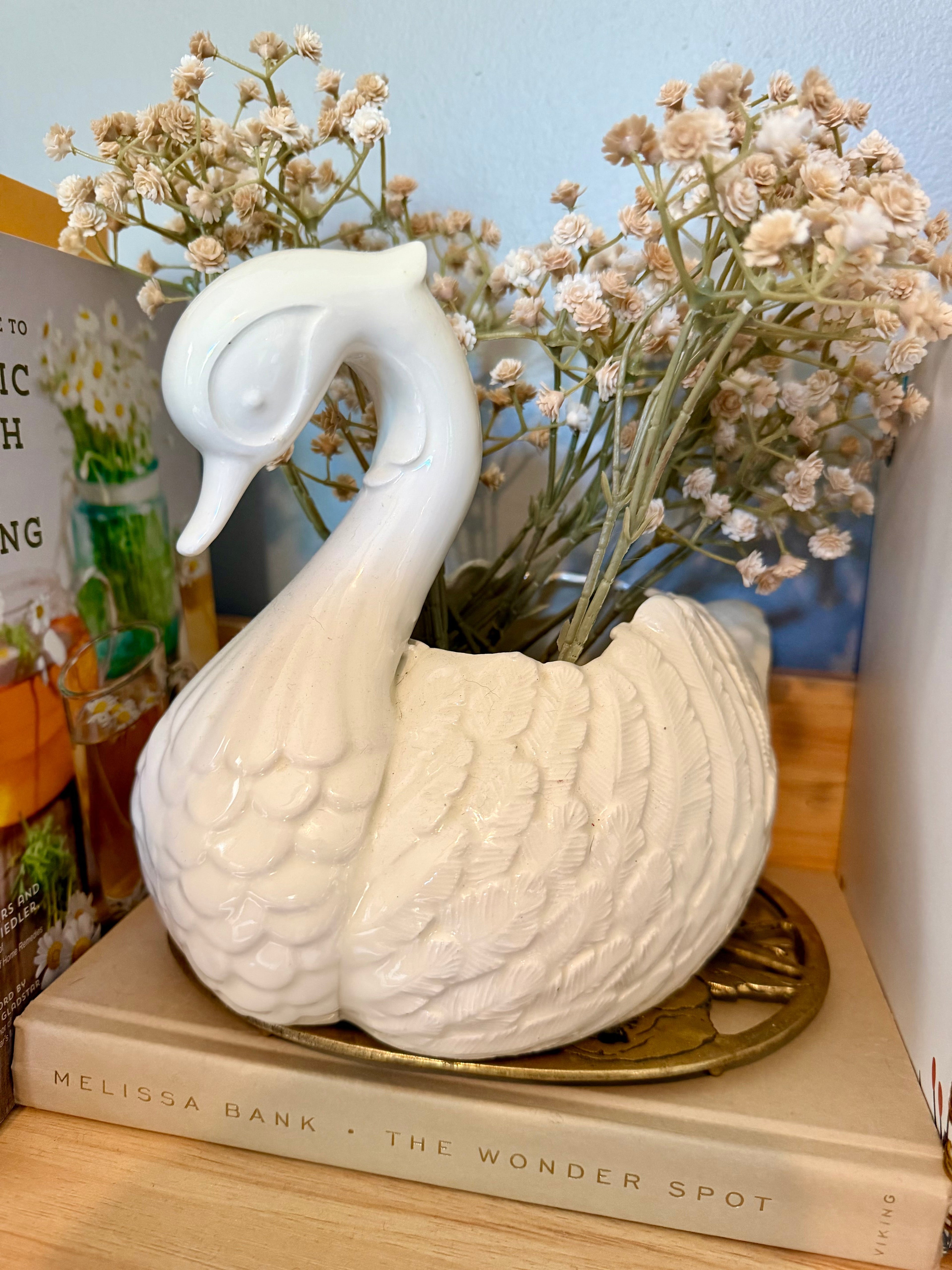 Vintage White Ceramic Swan Vase