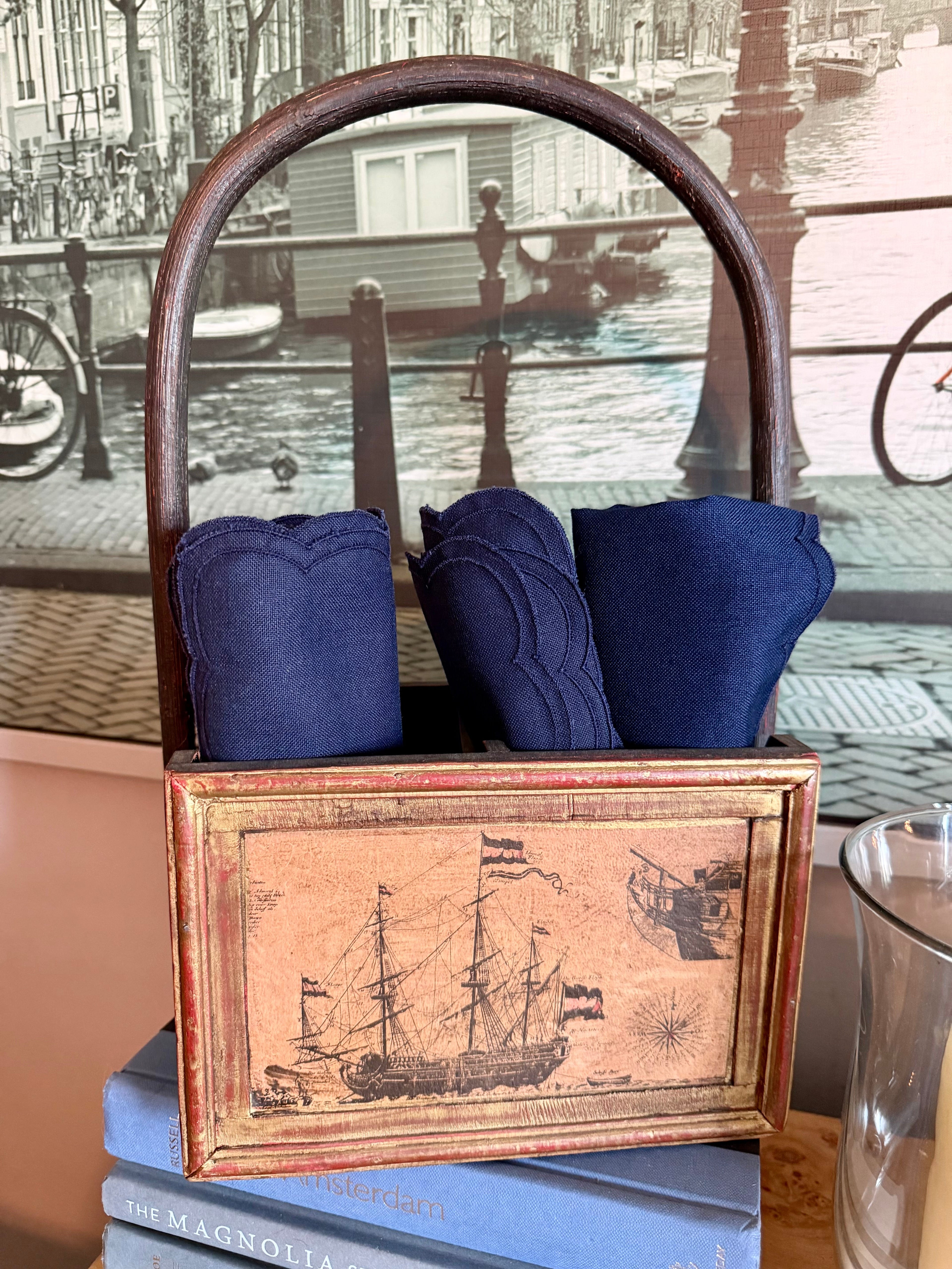 Vintage Nautical Wooden Caddy with Arched Handle