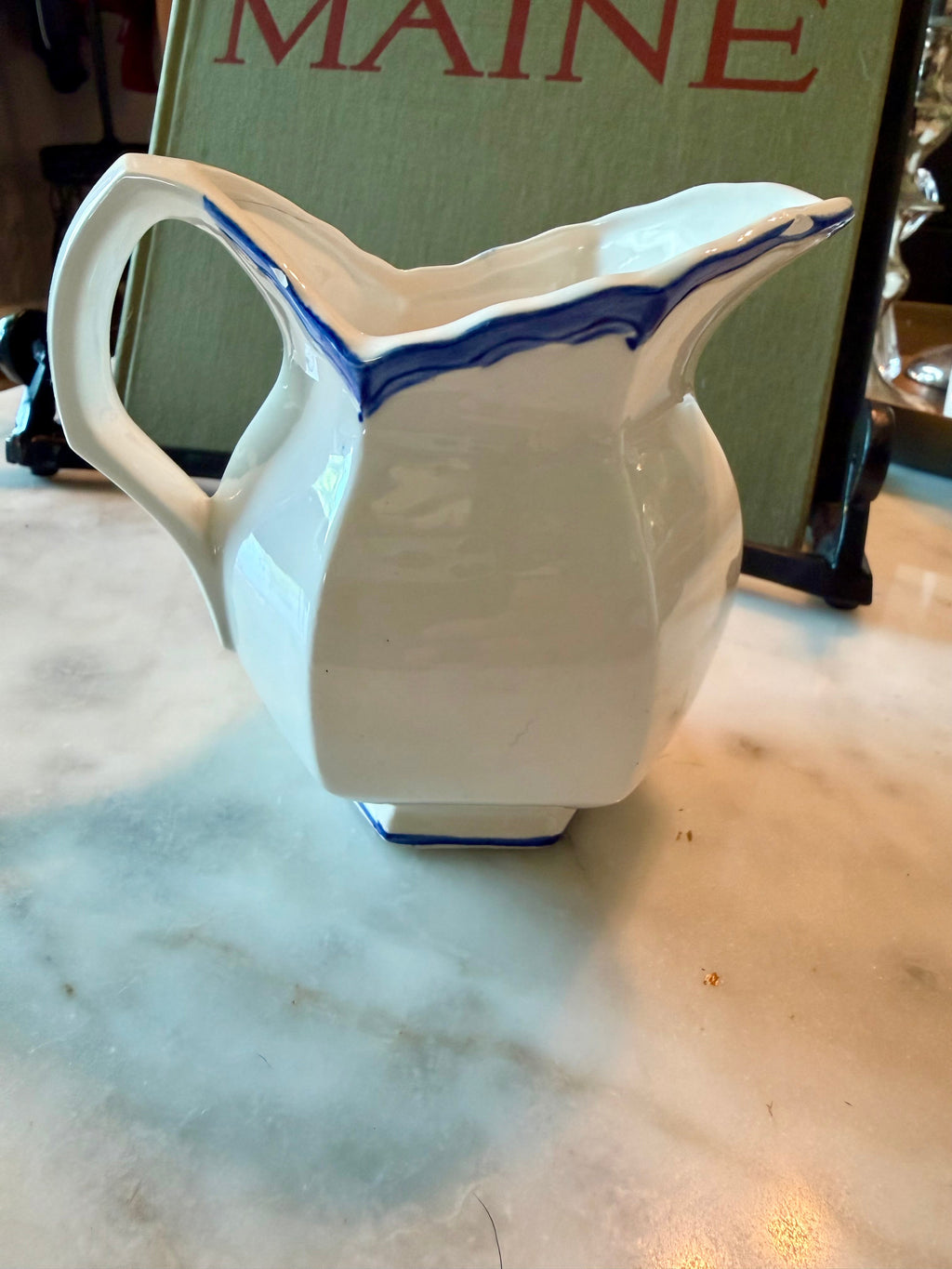 Blue & White Floral Ceramic Pitcher