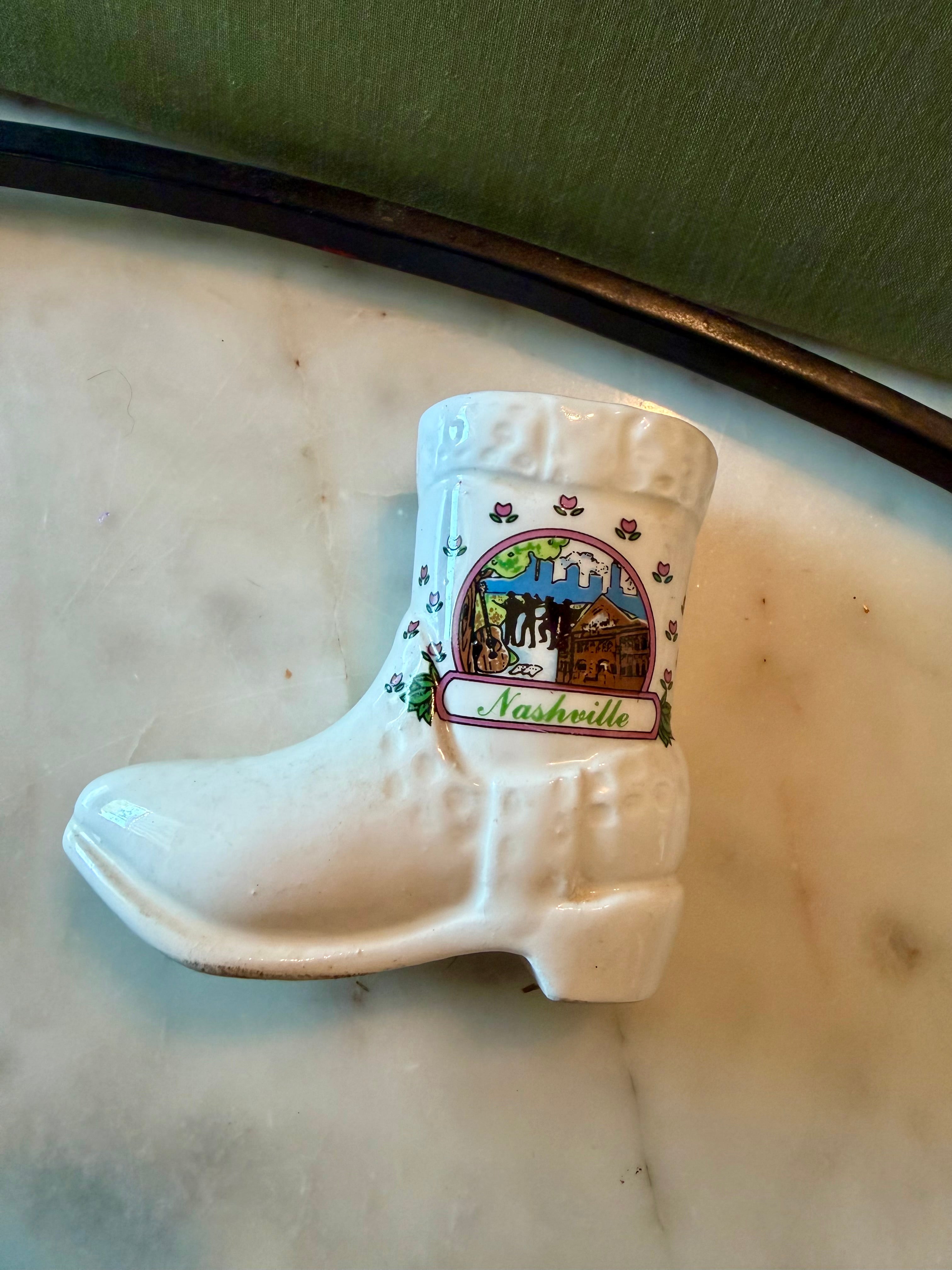 Vintage Nashville Ceramic Cowboy Boot Souvenir | Match Holder or Bud Vase