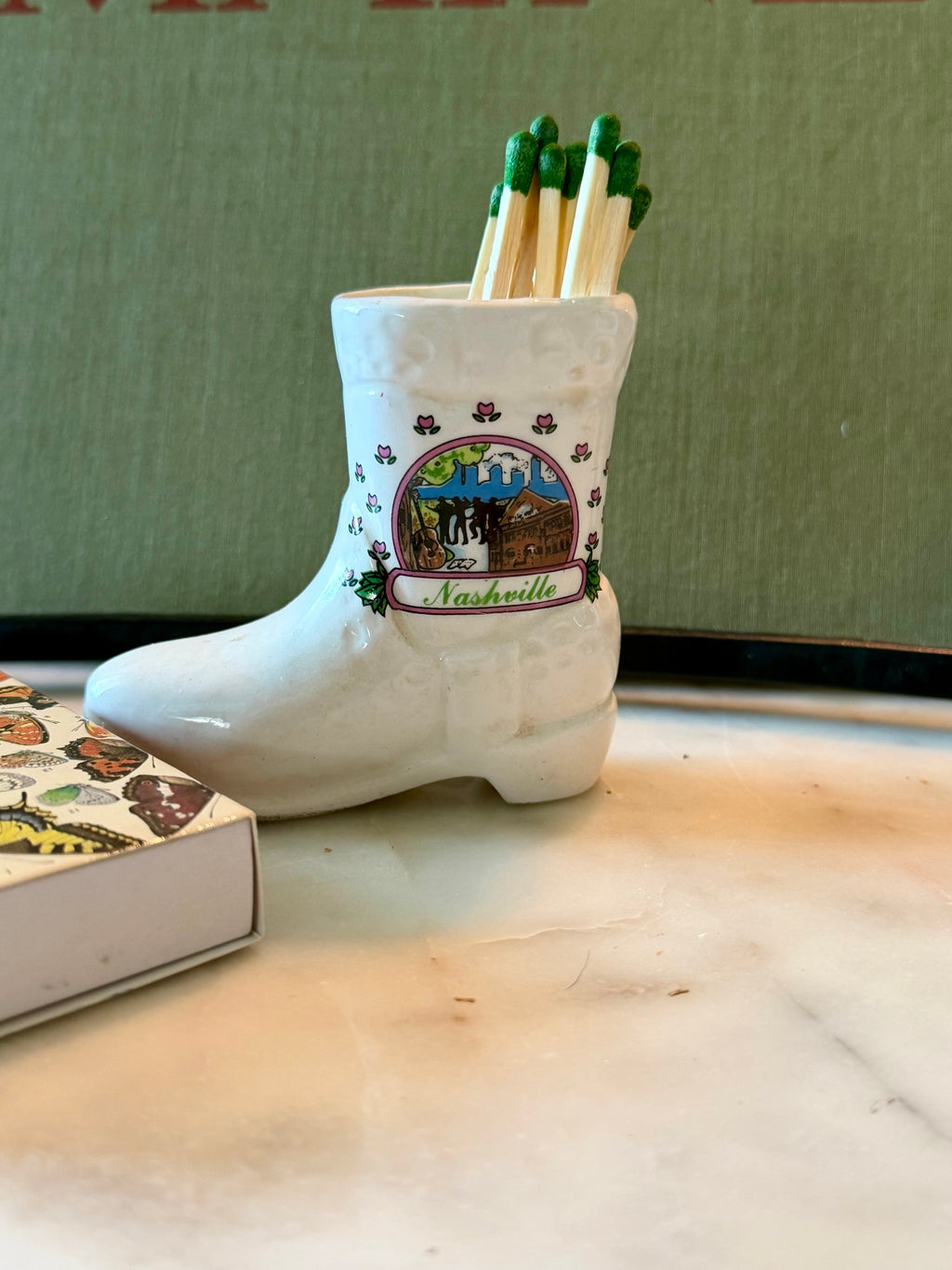 Vintage Nashville Ceramic Cowboy Boot Souvenir | Match Holder or Bud Vase