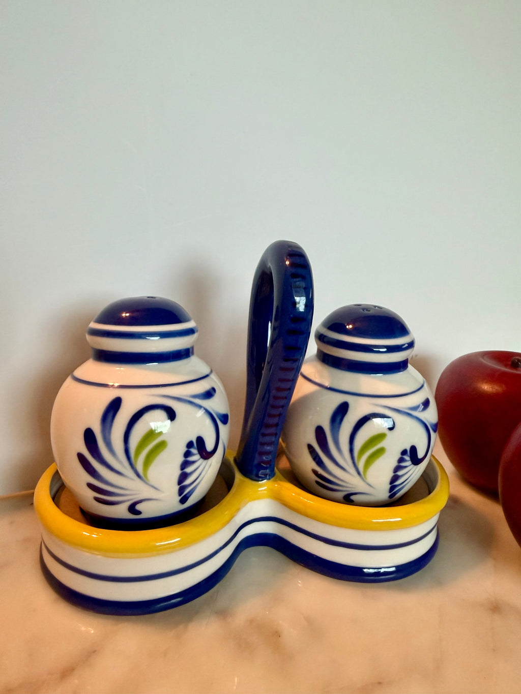Talavera-Style Ceramic Salt & Pepper Shaker Set with Caddy