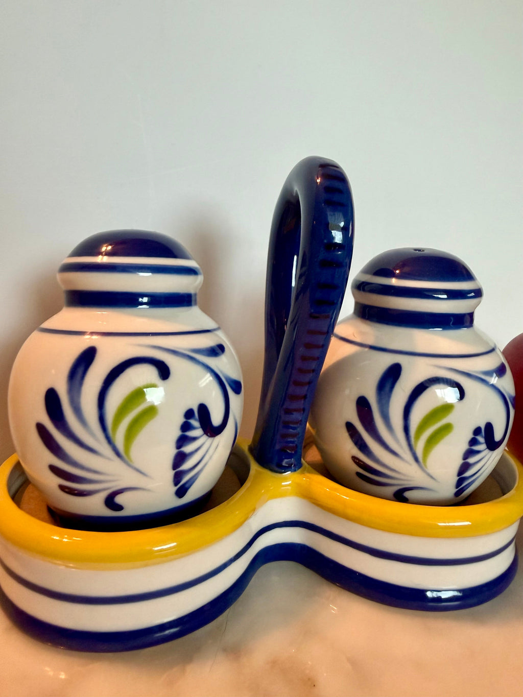 Talavera-Style Ceramic Salt & Pepper Shaker Set with Caddy