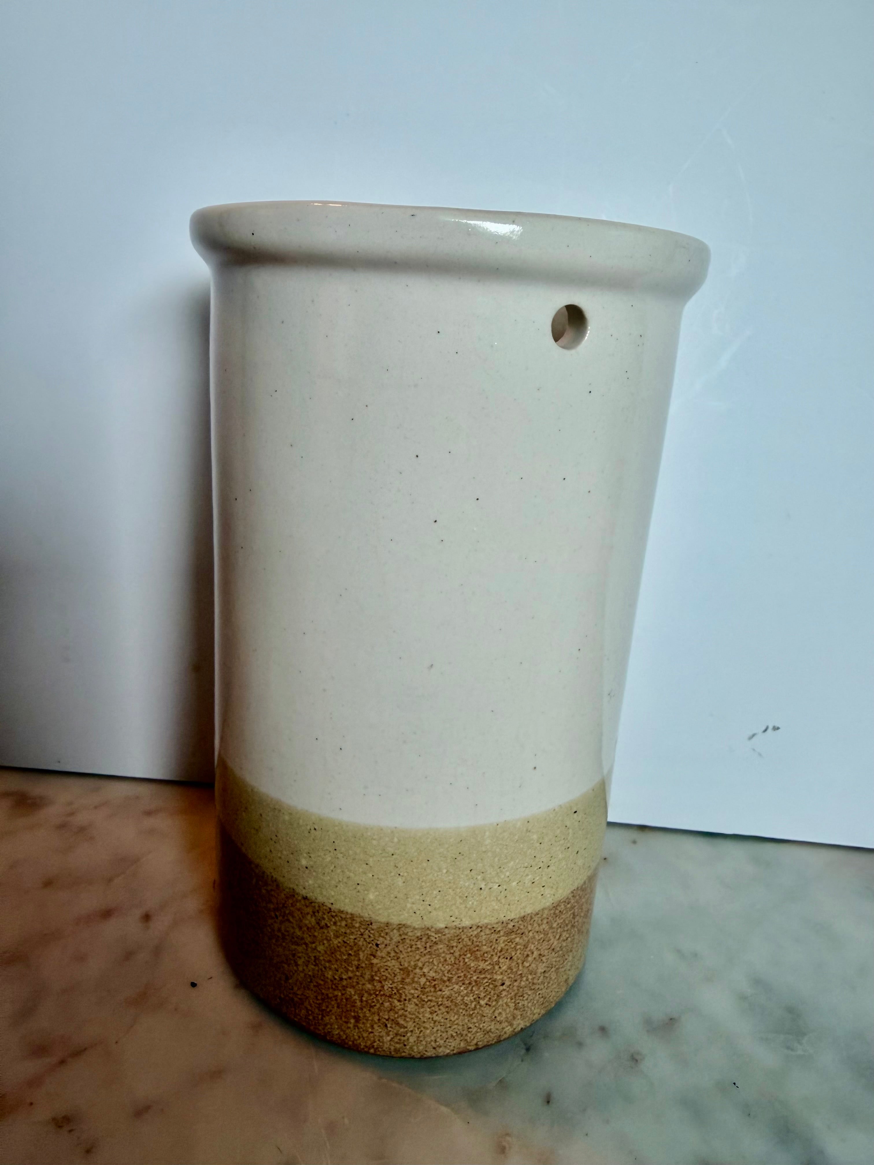 Vintage Stoneware Cattails & Birds Utensil Crock