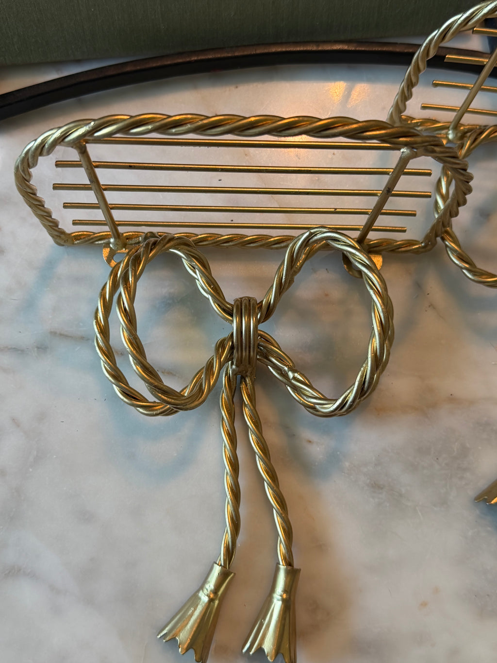 Vintage Gold Tole Rope & Bow Wall Shelves | Set of 2