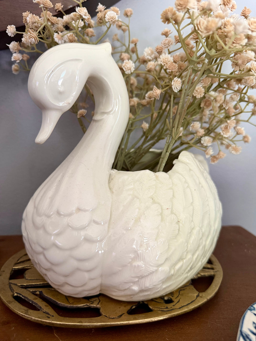 Vintage White Ceramic Swan Vase
