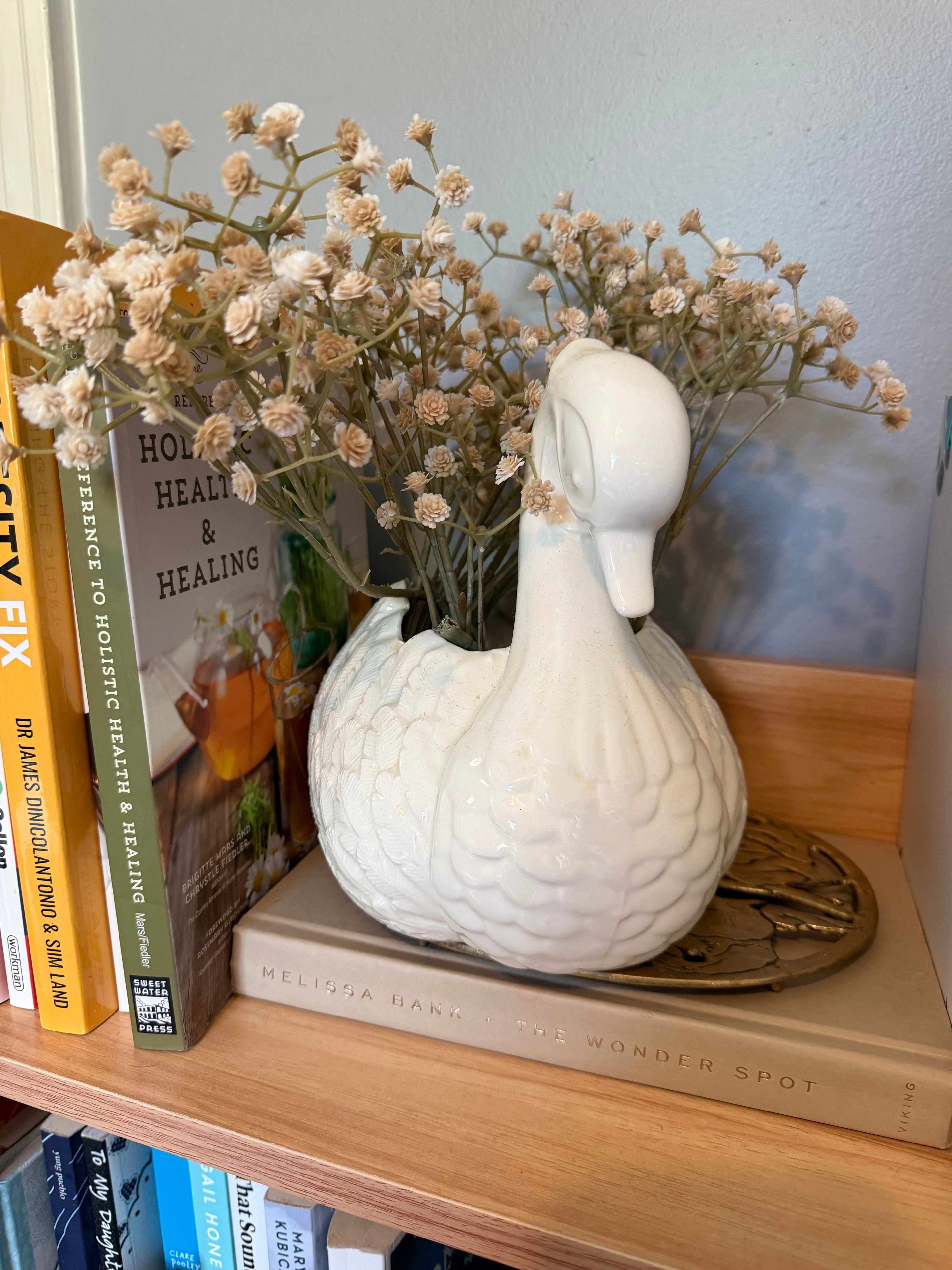 Vintage White Ceramic Swan Vase