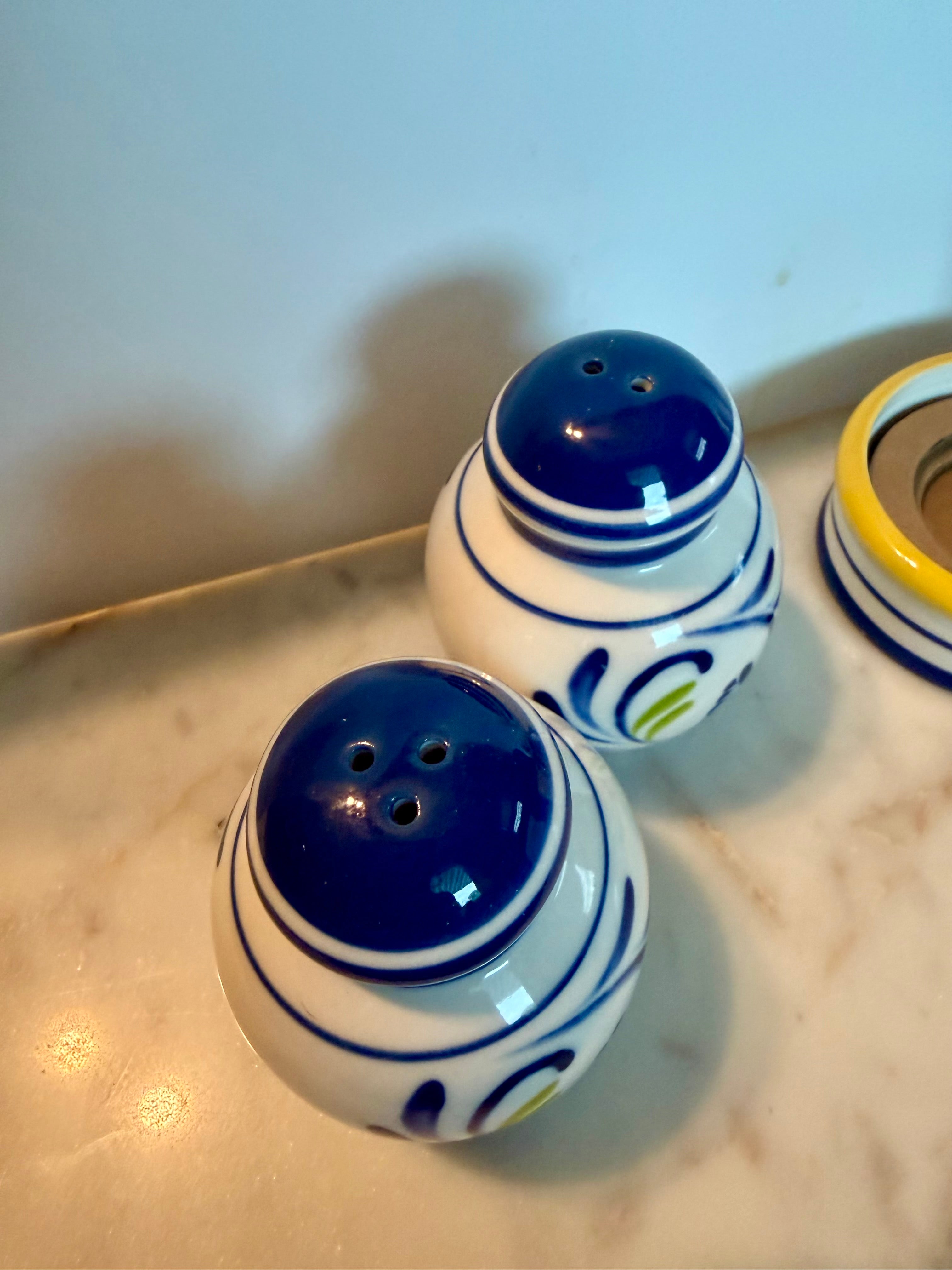 Talavera-Style Ceramic Salt & Pepper Shaker Set with Caddy