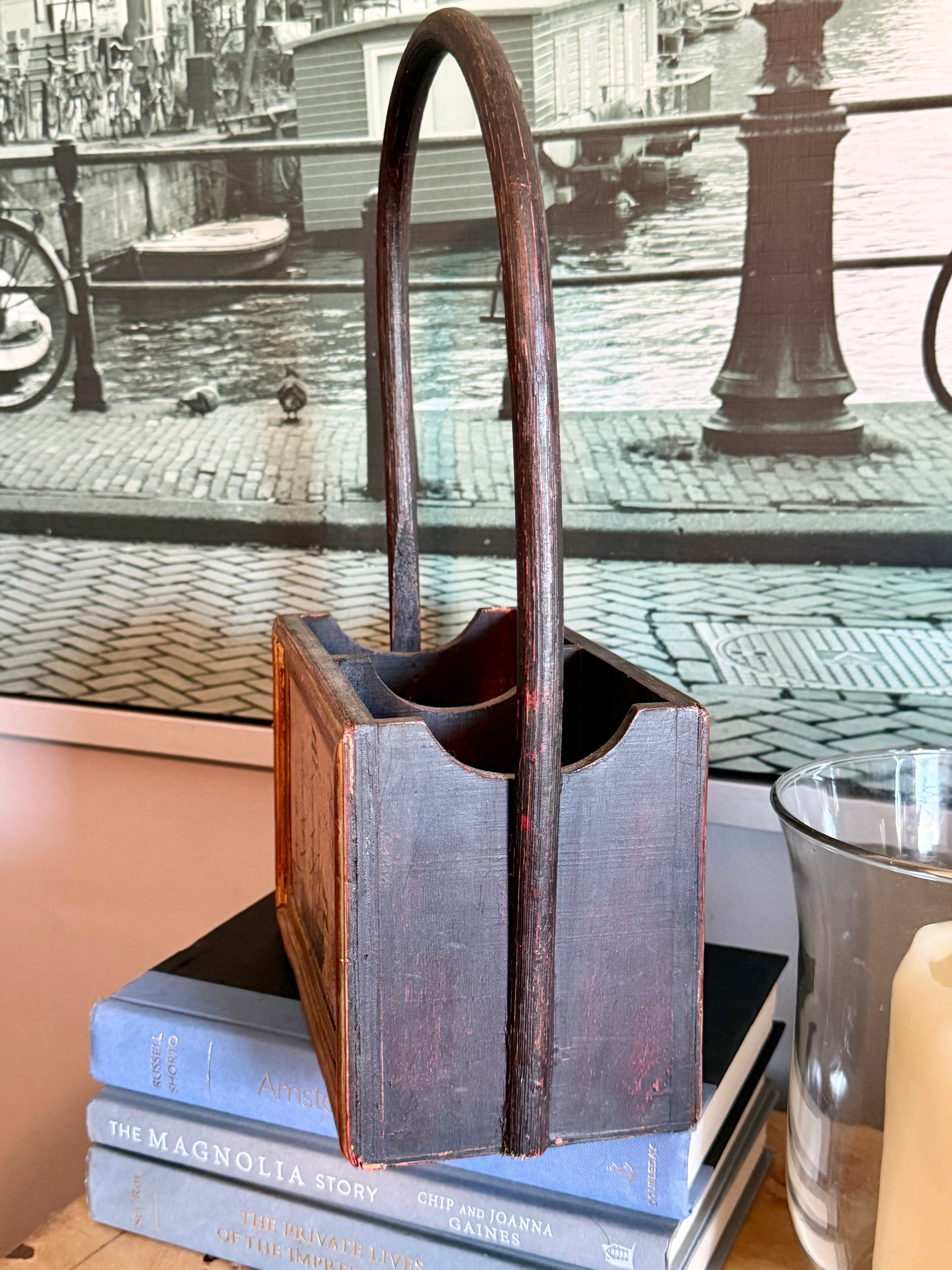 Vintage Nautical Wooden Caddy with Arched Handle