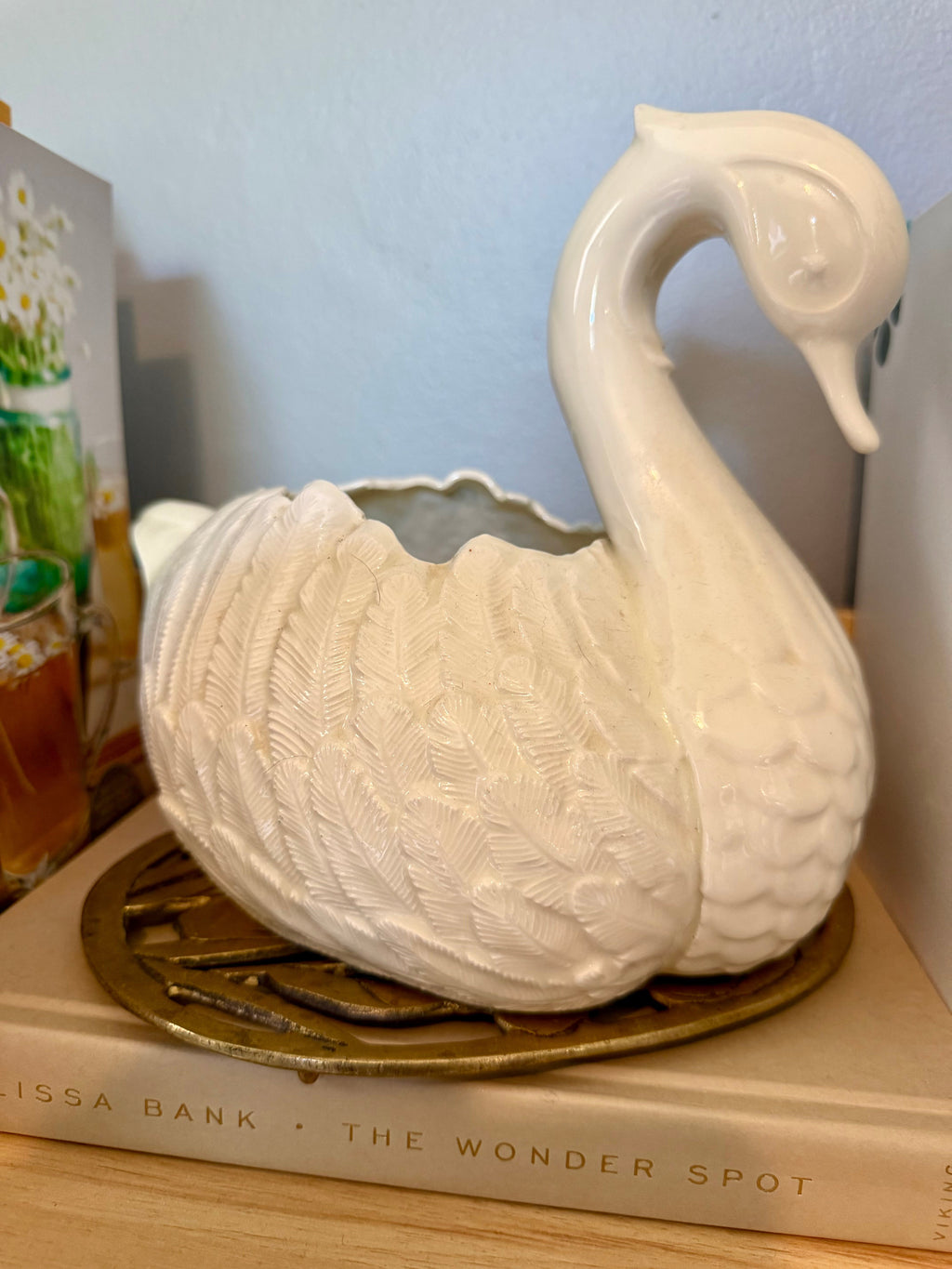 Vintage White Ceramic Swan Vase