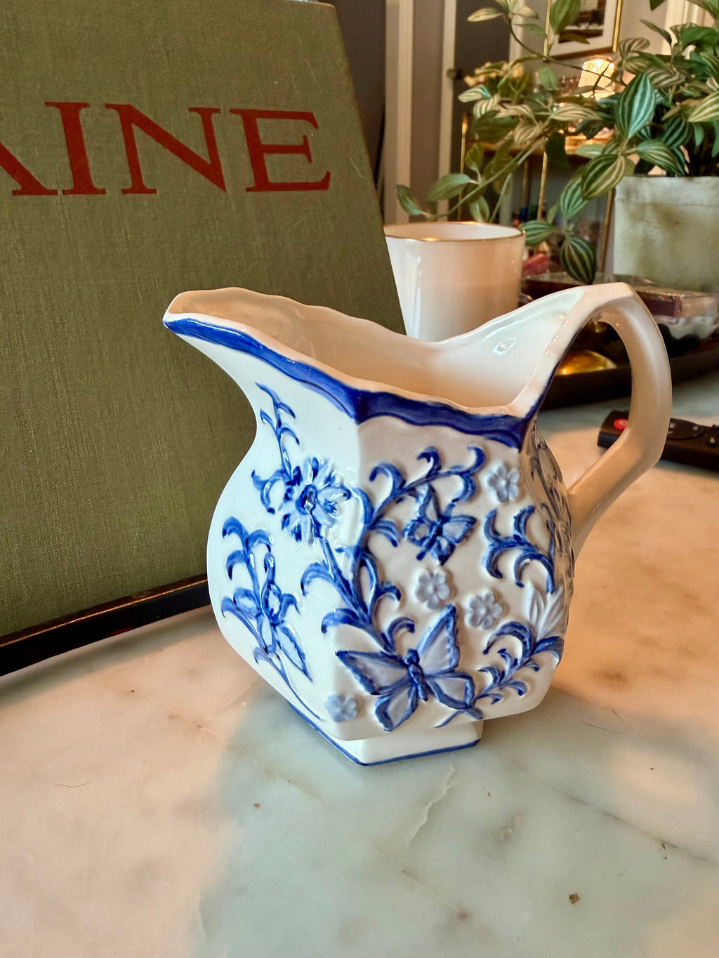 Blue & White Floral Ceramic Pitcher