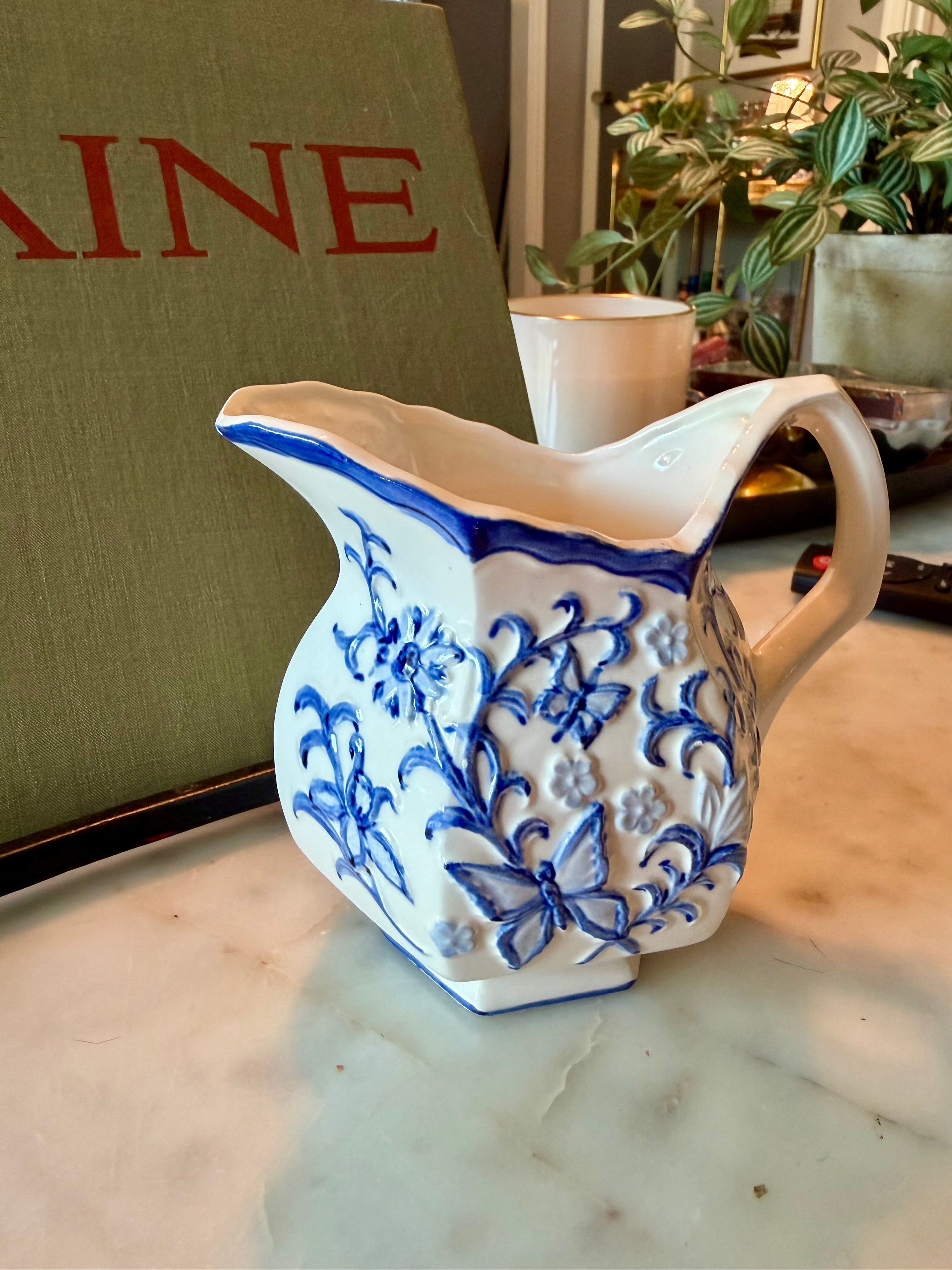 Blue & White Floral Ceramic Pitcher