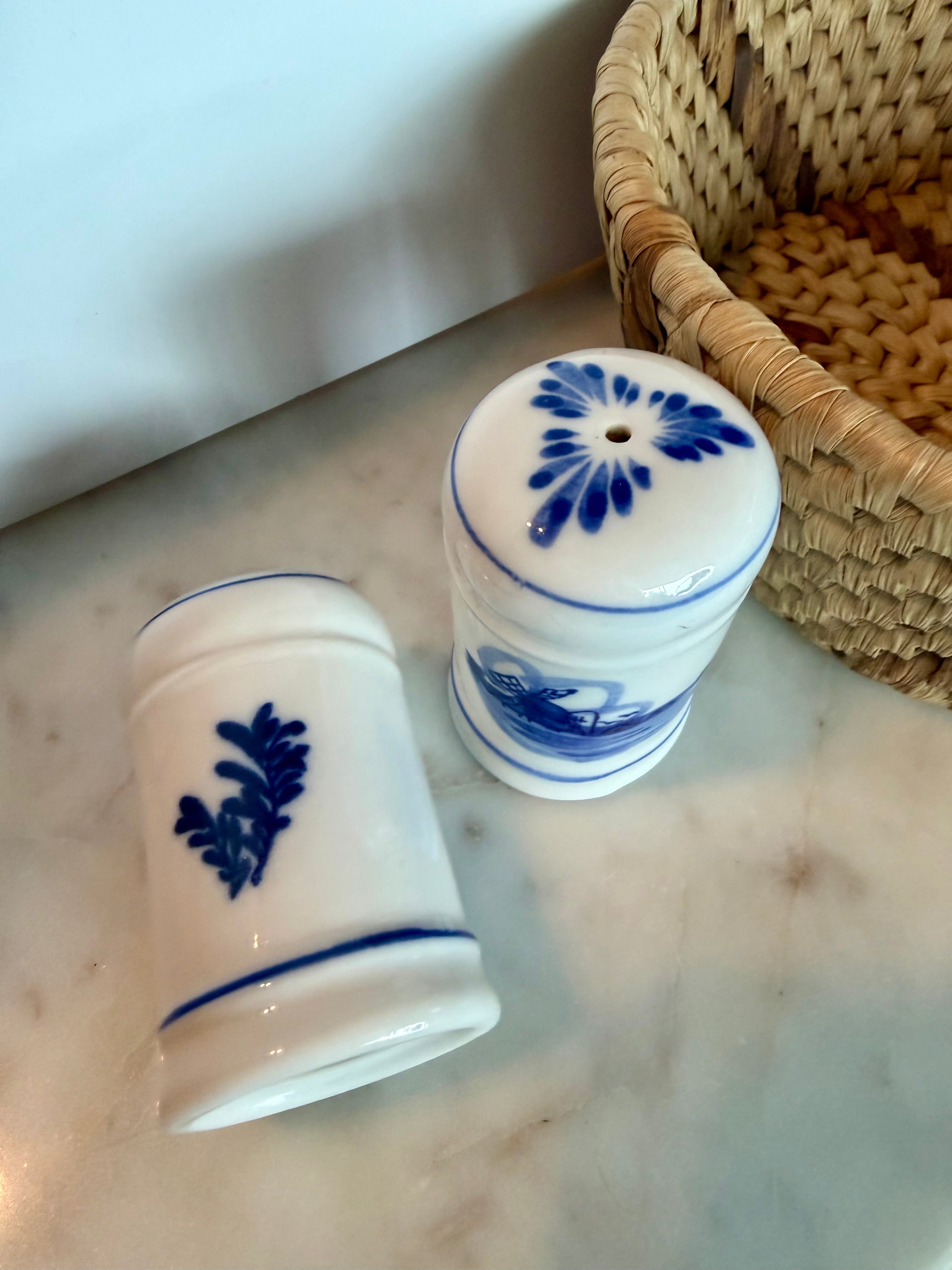 Vintage Blue & White Ceramic Salt & Pepper Shakers
