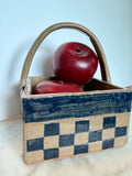 Vintage Ceramic Checkerboard Basket with Handle