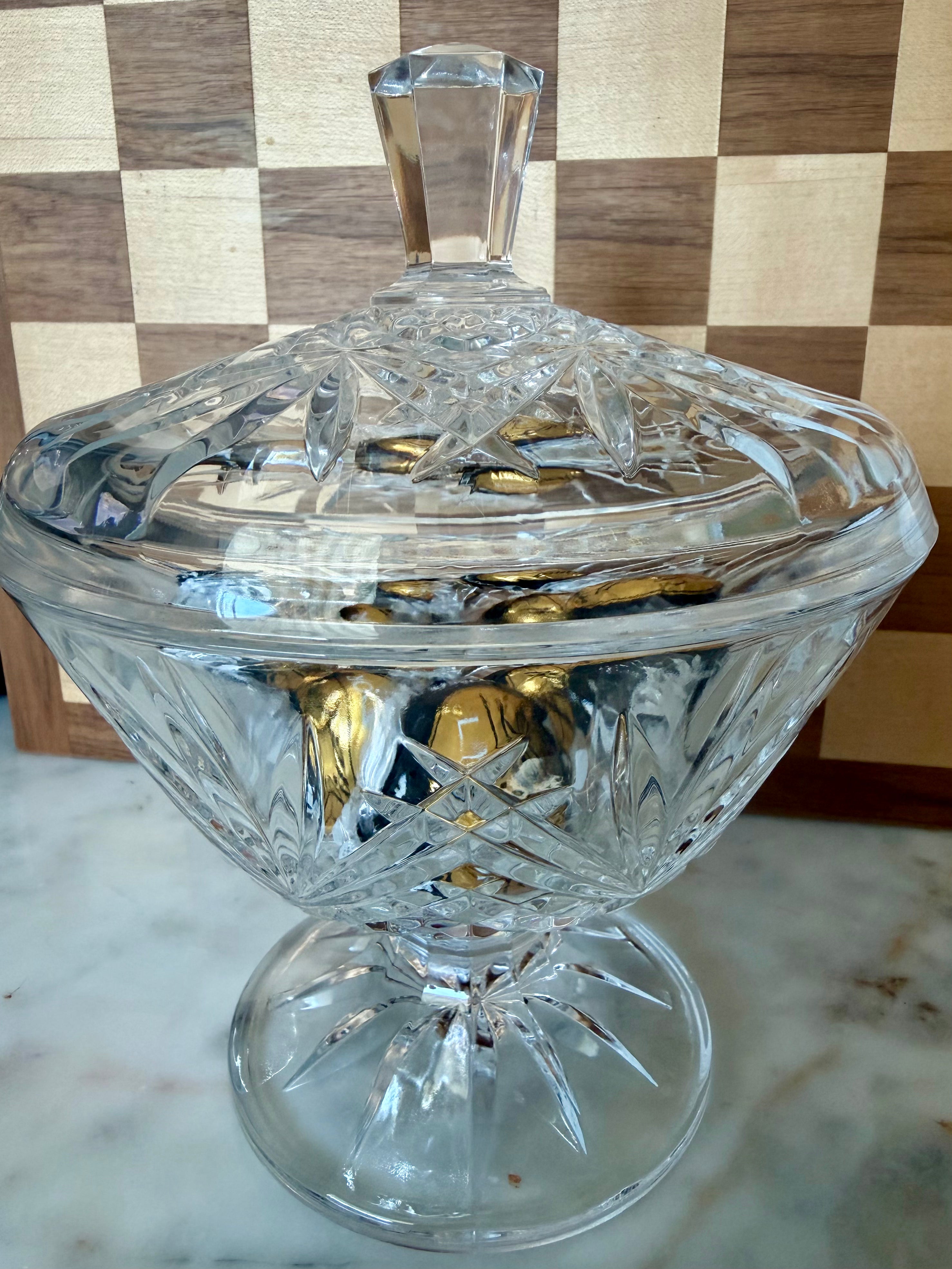 Crystal Footed Candy Dish with Lid