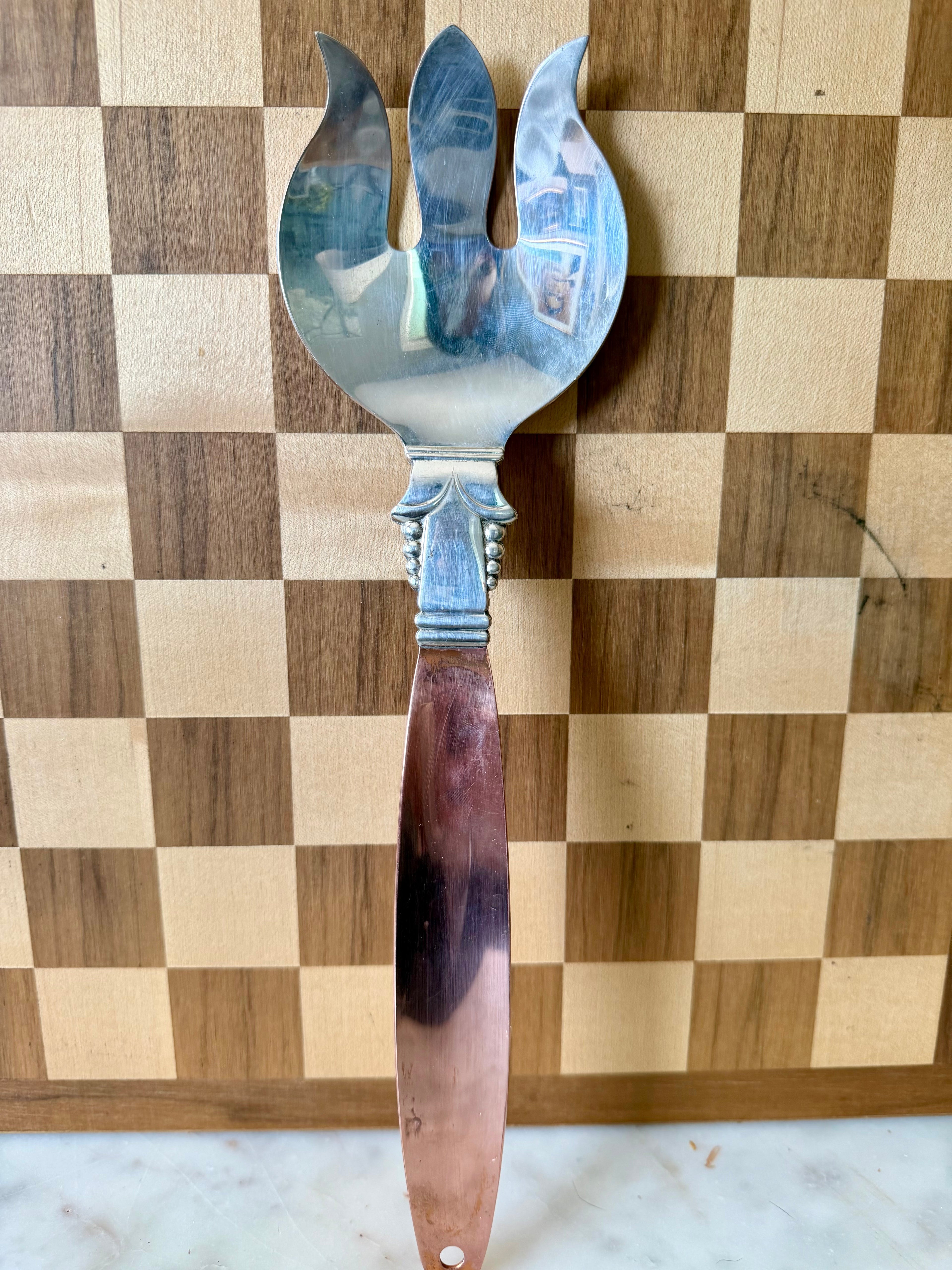 Vintage Coppercraft Guild Serving Fork – Copper Handle & Ornate Silver Head