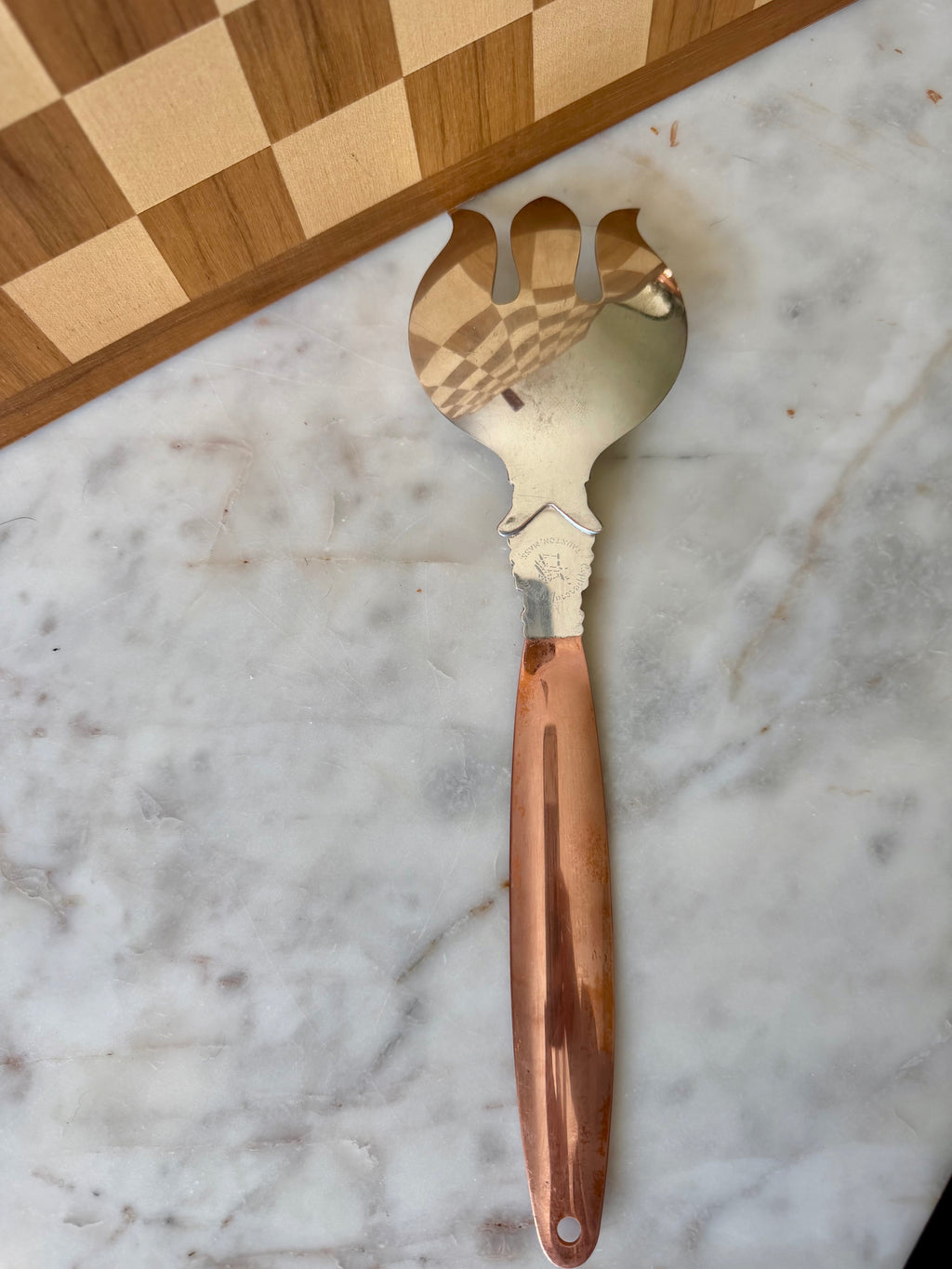 Vintage Coppercraft Guild Serving Fork – Copper Handle & Ornate Silver Head