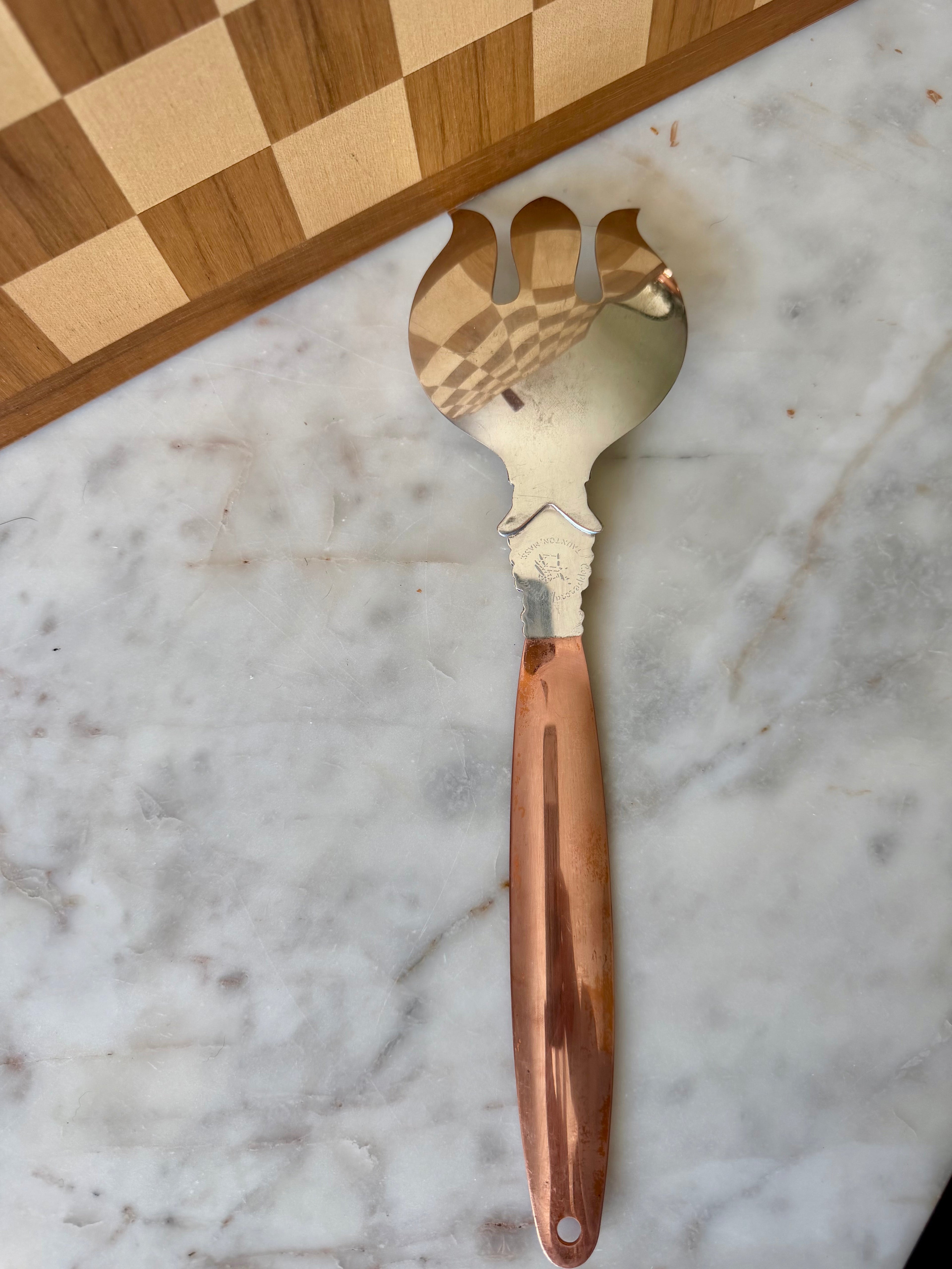 Vintage Coppercraft Guild Serving Fork – Copper Handle & Ornate Silver Head